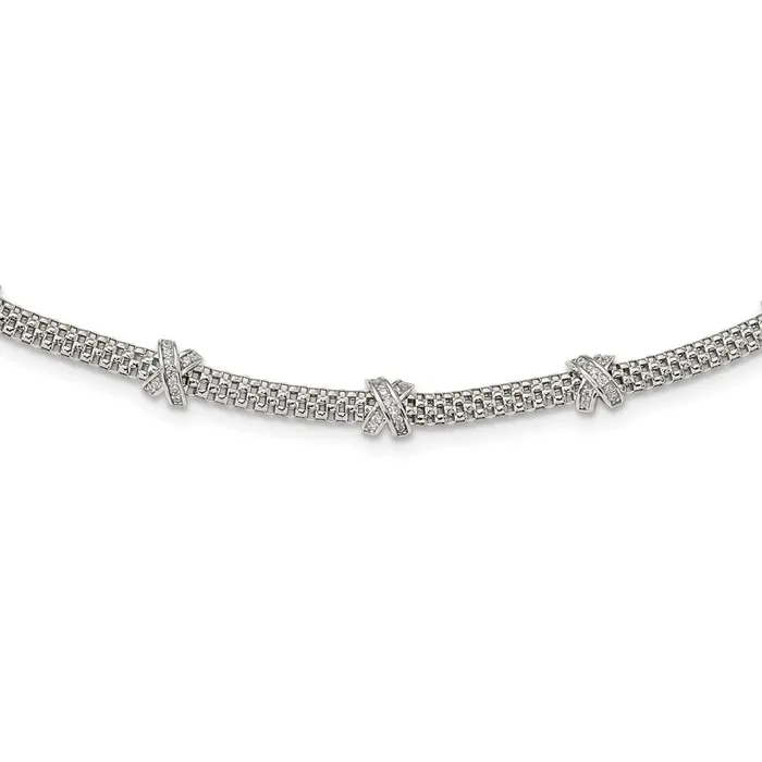 Necklaces WB Choice Jewelry Sterling Silver Rhodiumplated Polished CZ Xs NecklaceWBCQG600018 Necklaces WB Choice Jewelry Sterling Silver Rhodiumplated Polished CZ Xs NecklaceWBCQG600018