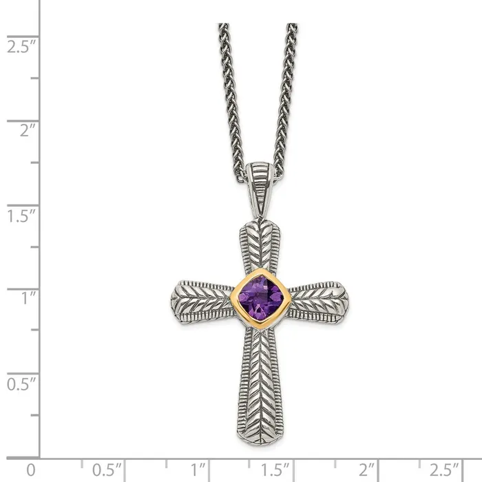 Necklaces WB Choice Jewelry Sterling Silver w14k Amethyst Cross NecklaceWBCQTC243