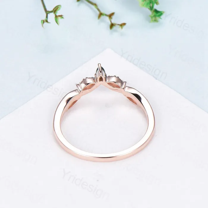 Pear Shaped And Marquise Opal Wedding Band 14K Rose Gold Snowdrift White Opal Stacking Wedding Ring October Birthstone Band Anniversary gift PENFINE Rings
