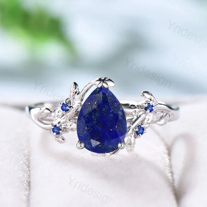 PENFINE Rings Elegant Pear Shaped Lapis Lazuli Ring Vintage Unique Twig Engagement Ring Leaf Cluster Sapphire Wedding Ring Women Blue Gemstone Branch Ring PENFINE Rings Elegant Pear Shaped Lapis Lazuli Ring Vintage Unique Twig Engagement Ring Leaf Cluster Sapphire Wedding Ring Women Blue Gemstone Branch Ring