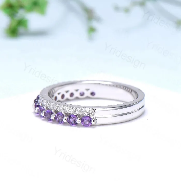 PENFINE Rings Enhance Amethyst diamond wedding band white gold moissanite band anniversary gift for wife Matching Stacking Ring Elegant Promise Band Her PENFINE Rings Enhance Amethyst diamond wedding band white gold moissanite band anniversary gift for wife Matching Stacking Ring Elegant Promise Band Her