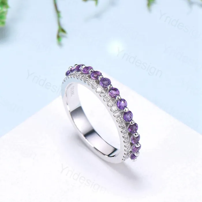 PENFINE Rings Enhance Amethyst diamond wedding band white gold moissanite band anniversary gift for wife Matching Stacking Ring Elegant Promise Band Her PENFINE Rings Enhance Amethyst diamond wedding band white gold moissanite band anniversary gift for wife Matching Stacking Ring Elegant Promise Band Her