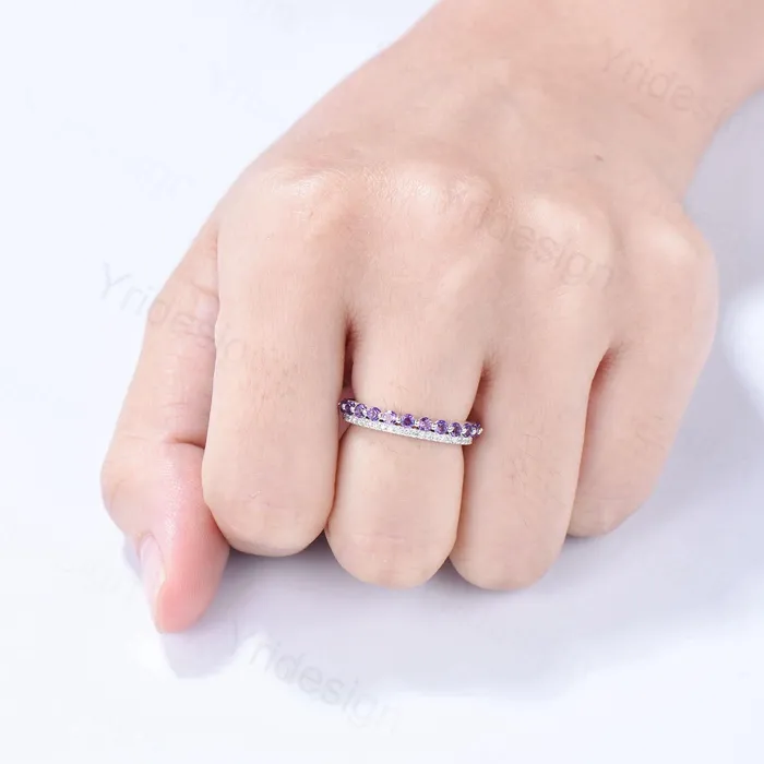 PENFINE Rings Enhance Amethyst diamond wedding band white gold moissanite band anniversary gift for wife Matching Stacking Ring Elegant Promise Band Her PENFINE Rings Enhance Amethyst diamond wedding band white gold moissanite band anniversary gift for wife Matching Stacking Ring Elegant Promise Band Her