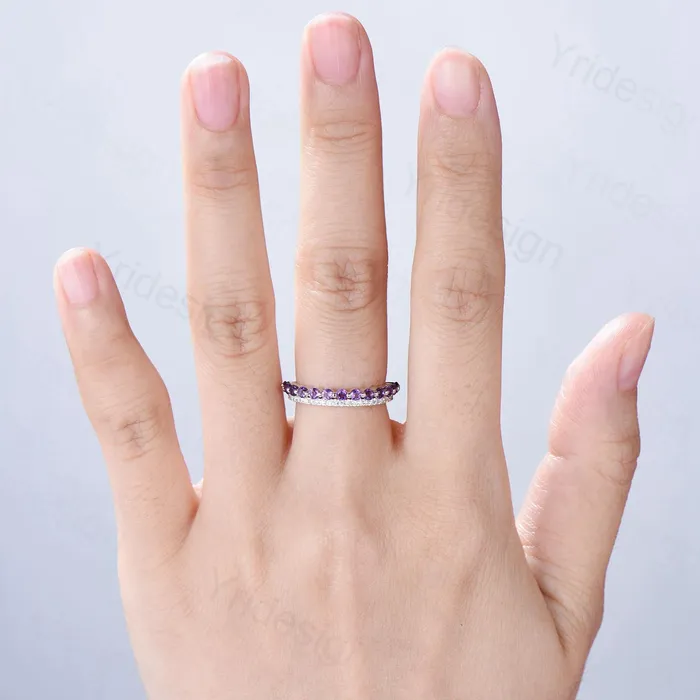 PENFINE Rings Enhance Amethyst diamond wedding band white gold moissanite band anniversary gift for wife Matching Stacking Ring Elegant Promise Band Her PENFINE Rings Enhance Amethyst diamond wedding band white gold moissanite band anniversary gift for wife Matching Stacking Ring Elegant Promise Band Her