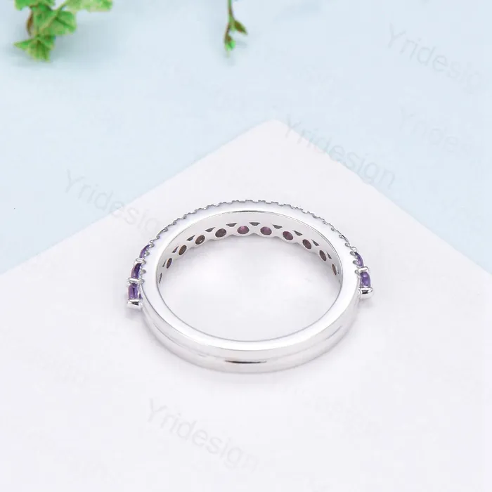 PENFINE Rings Enhance Amethyst diamond wedding band white gold moissanite band anniversary gift for wife Matching Stacking Ring Elegant Promise Band Her PENFINE Rings Enhance Amethyst diamond wedding band white gold moissanite band anniversary gift for wife Matching Stacking Ring Elegant Promise Band Her