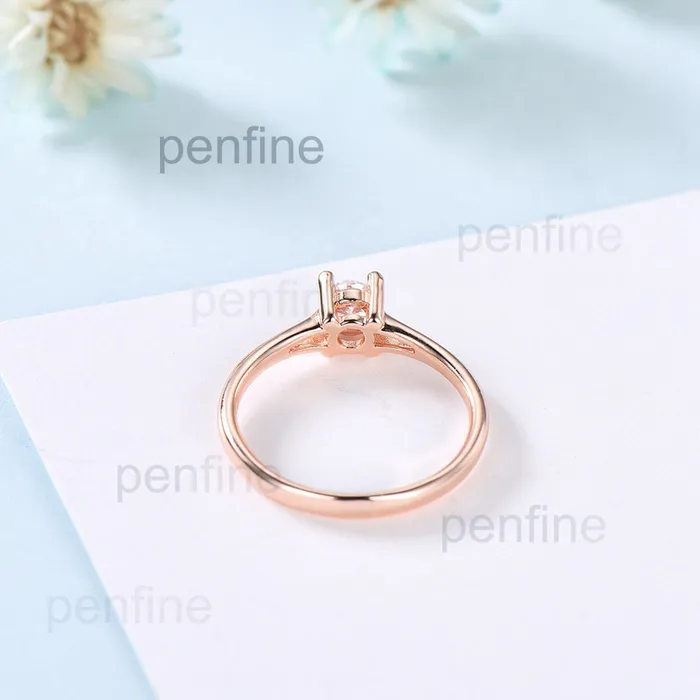 PENFINE Rings Minimalist Diamond Engagement Ring Dainty Plain Gold Moissanite Wedding Ring for Women Solid 14K Rose Gold Split Shank Anniversary Ring