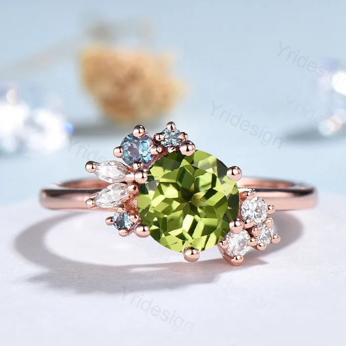 PENFINE Rings Unique Peridot Engagement Ring Cluster Alexandrite Moissanite Wedding Ring For Women Vintage art deco diamond Anniversary Promise Jewelry PENFINE Rings Unique Peridot Engagement Ring Cluster Alexandrite Moissanite Wedding Ring For Women Vintage art deco diamond Anniversary Promise Jewelry
