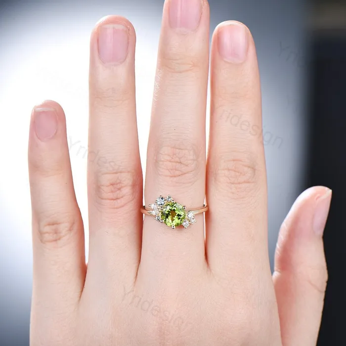 PENFINE Rings Unique Peridot Engagement Ring Cluster Alexandrite Moissanite Wedding Ring For Women Vintage art deco diamond Anniversary Promise Jewelry