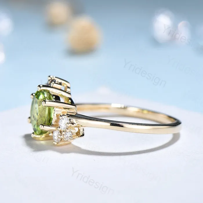 PENFINE Rings Unique Peridot Engagement Ring Cluster Alexandrite Moissanite Wedding Ring For Women Vintage art deco diamond Anniversary Promise Jewelry