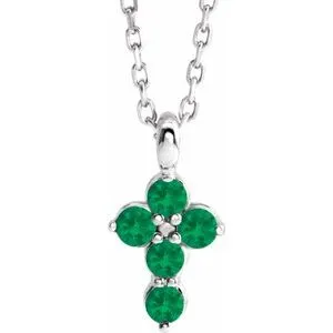 Platinum Chatham Created Emerald Cross 1618 Necklace R42363708PSTWBC WB Choice Jewelry Necklaces