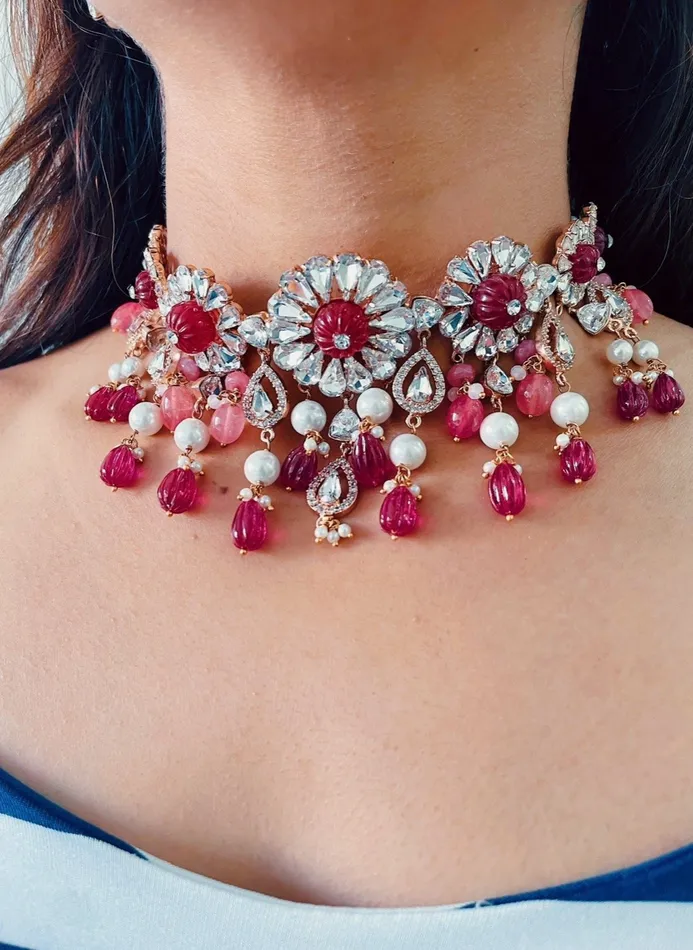 PRERTO ECOMMERCE PRIVATE LIMITED Necklaces Sicily Diamond Pearl Necklace