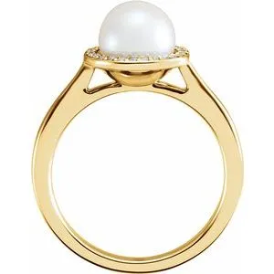 Rings 14K Yellow Freshwater Cultured Pearl 08 CTW Diamond HaloStyle Ring6471100PSTWBC WB Choice Jewelry