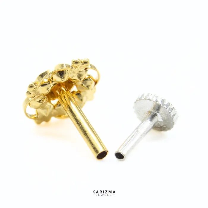 Rings Karizma Jewels 18K Real Gold Indian Women White CZ Floral Excellent gifting Nose stud nose ring Push Pin