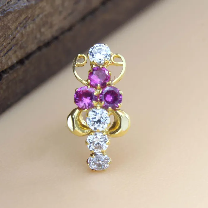 Rings Karizma Jewels 18K Real Gold Women Pink White CZ Nose stud nose ring Push Pin