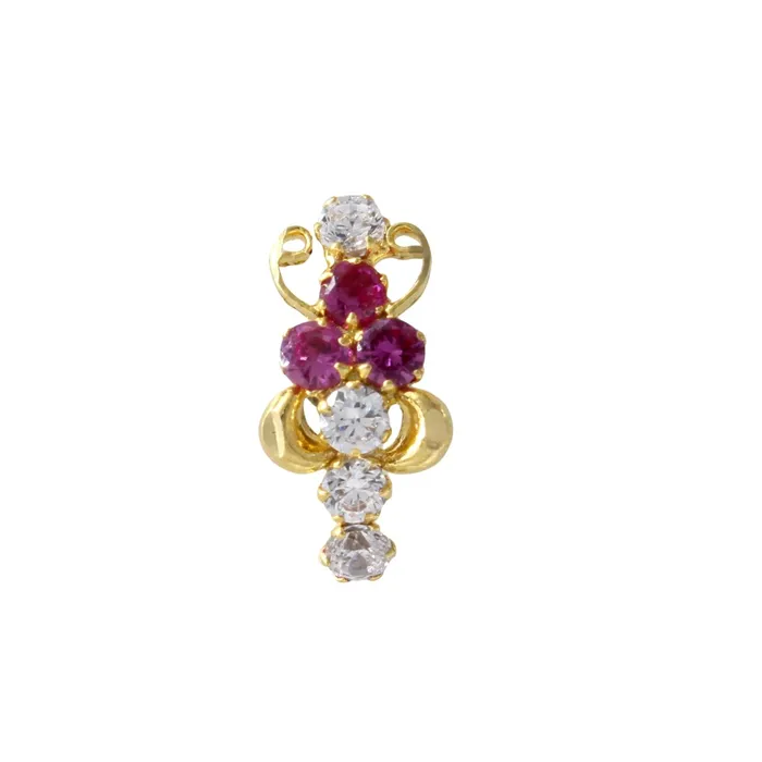 Rings Karizma Jewels 18K Real Gold Women Pink White CZ Nose stud nose ring Push Pin