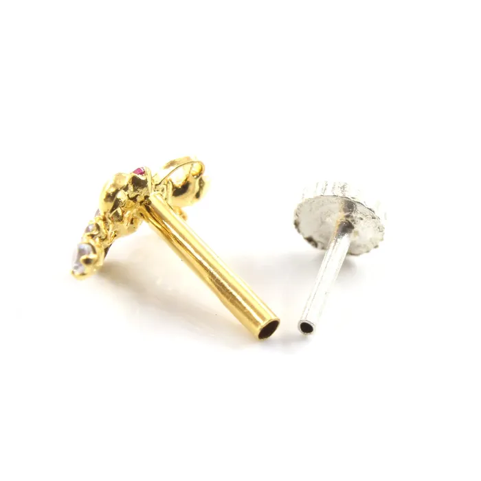 Rings Karizma Jewels 18K Real Gold Women Pink White CZ Nose stud nose ring Push Pin