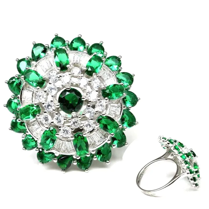 Rings Karizma Jewels Big 925 Sterling Silver wedding Party wear cocktail Green CZ Ring Rings Karizma Jewels Big 925 Sterling Silver wedding Party wear cocktail Green CZ Ring