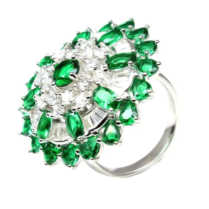 Rings Karizma Jewels Big 925 Sterling Silver wedding Party wear cocktail Green CZ Ring