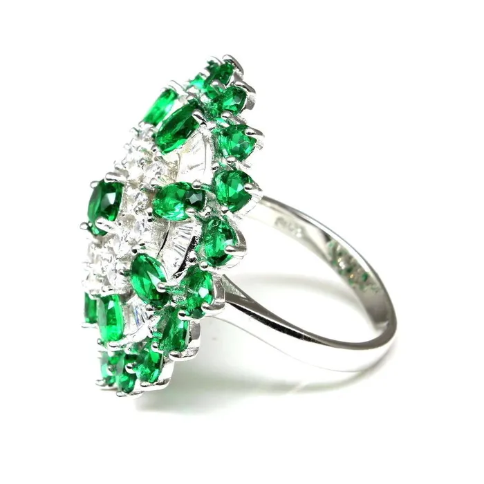 Rings Karizma Jewels Big 925 Sterling Silver wedding Party wear cocktail Green CZ Ring