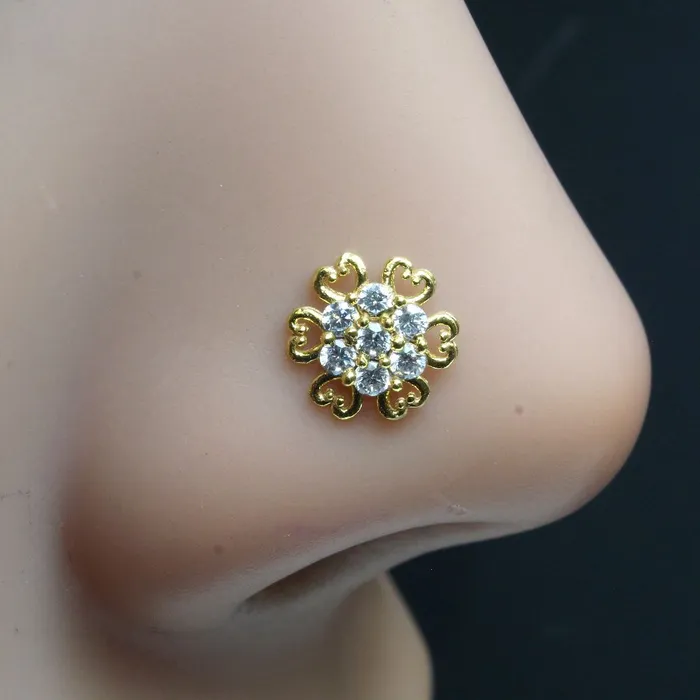 Rings Karizma Jewels Gold Plated Indian Heart shape Nose Stud CZ corkscrew piercing nose ring Rings Karizma Jewels Gold Plated Indian Heart shape Nose Stud CZ corkscrew piercing nose ring
