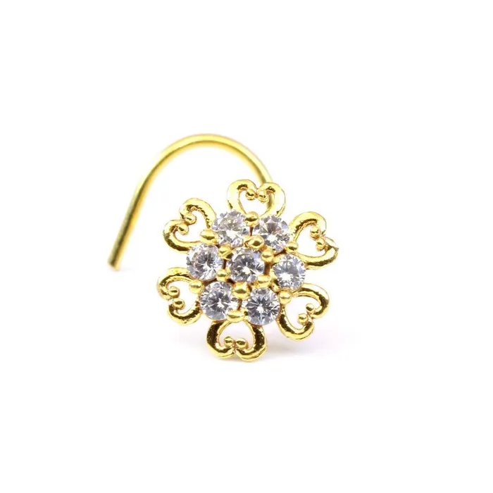 Rings Karizma Jewels Gold Plated Indian Heart shape Nose Stud CZ corkscrew piercing nose ring