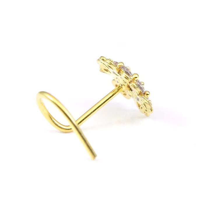 Rings Karizma Jewels Gold Plated Indian Heart shape Nose Stud CZ corkscrew piercing nose ring
