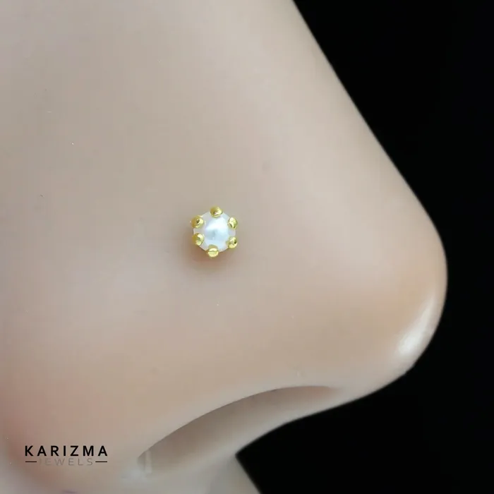 Rings Karizma Jewels Small 14K Real Gold Indian Women Pearl cute Nose stud nose ring Push Pin
