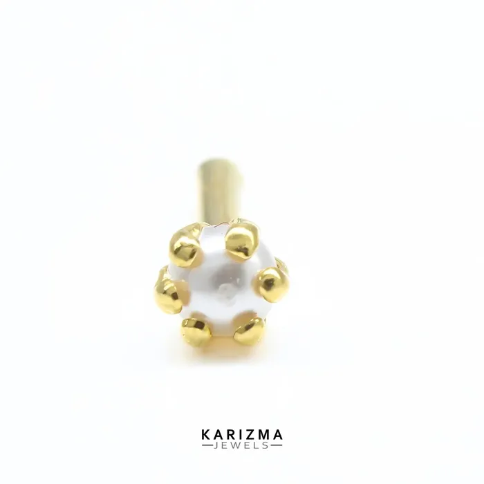 Rings Karizma Jewels Small 14K Real Gold Indian Women Pearl cute Nose stud nose ring Push Pin