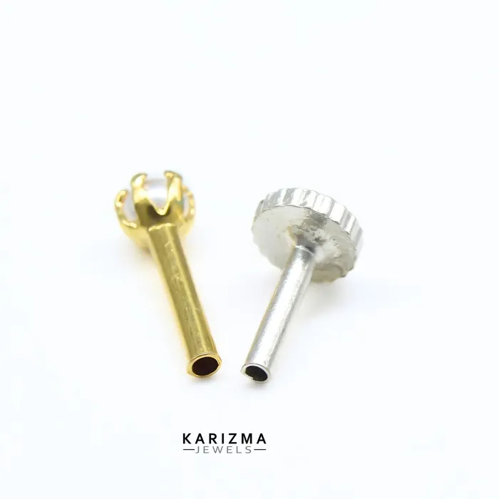 Rings Karizma Jewels Small 14K Real Gold Indian Women Pearl cute Nose stud nose ring Push Pin