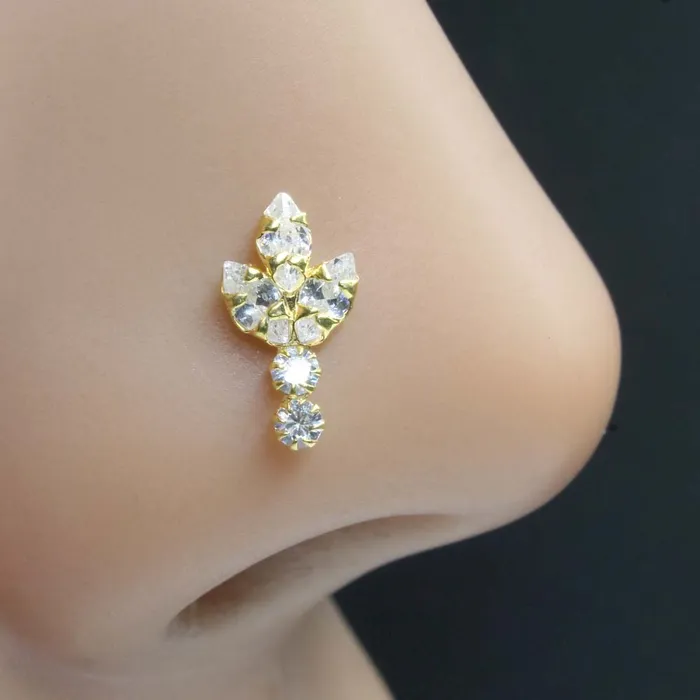 Rings Karizma Jewels Trendy Vertical style Real Sterling Silver White CZ Women Twisted nose ring 22g