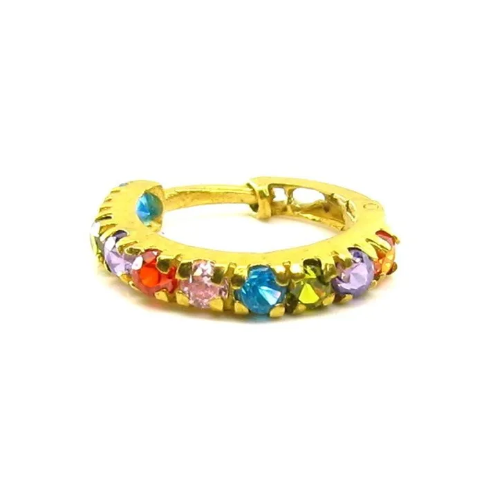 Rings Luxurious Solid Casting Multicolor CZ Piercing Nose Hinged Hoop Ring 14k Gold Karizma Jewels