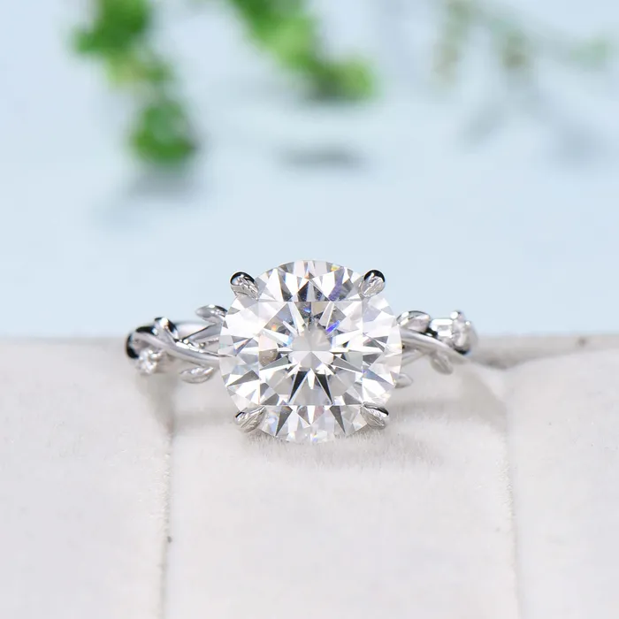 Rings PENFINE 10mm Round Brilliant Moissanite ring Leaf Branch Big 4CT Moissanite Engagement Ring 18K White Gold Nature Inspired Unique Twig Wedding Ring Rings PENFINE 10mm Round Brilliant Moissanite ring Leaf Branch Big 4CT Moissanite Engagement Ring 18K White Gold Nature Inspired Unique Twig Wedding Ring