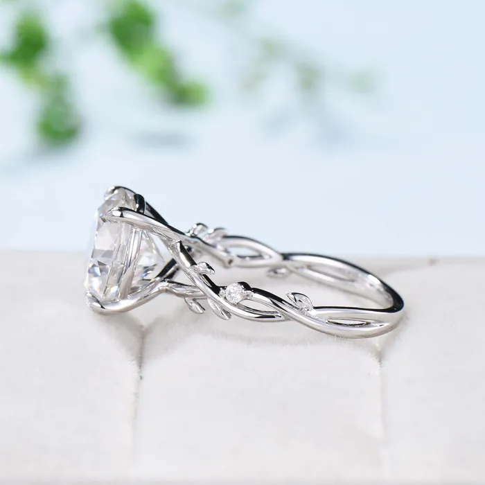 Rings PENFINE 10mm Round Brilliant Moissanite ring Leaf Branch Big 4CT Moissanite Engagement Ring 18K White Gold Nature Inspired Unique Twig Wedding Ring