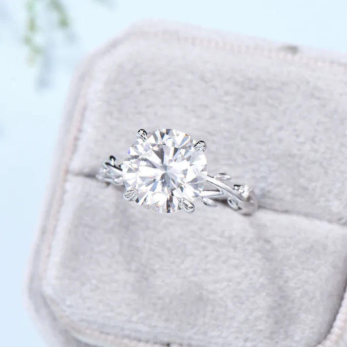 Rings PENFINE 10mm Round Brilliant Moissanite ring Leaf Branch Big 4CT Moissanite Engagement Ring 18K White Gold Nature Inspired Unique Twig Wedding Ring