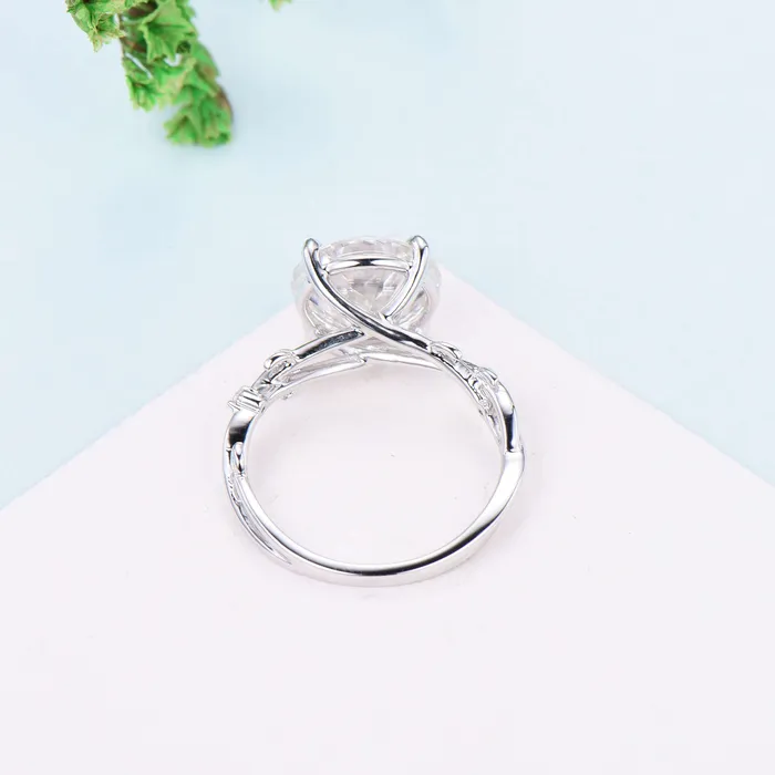 Rings PENFINE 10mm Round Brilliant Moissanite ring Leaf Branch Big 4CT Moissanite Engagement Ring 18K White Gold Nature Inspired Unique Twig Wedding Ring