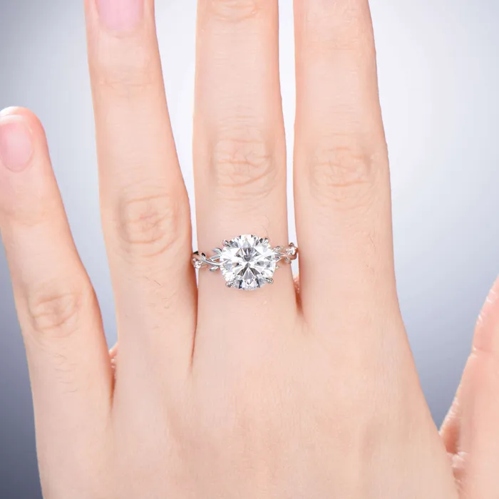 Rings PENFINE 10mm Round Brilliant Moissanite ring Leaf Branch Big 4CT Moissanite Engagement Ring 18K White Gold Nature Inspired Unique Twig Wedding Ring