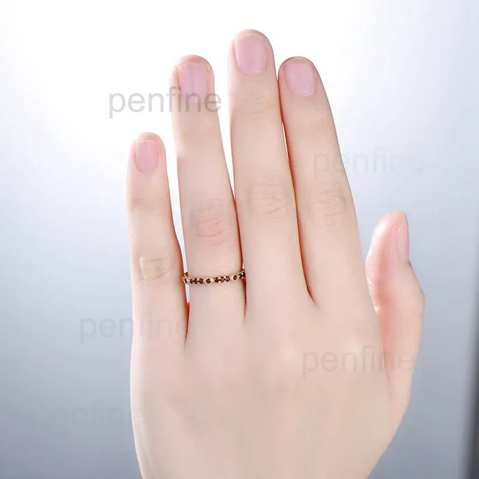 Rings PENFINE Garnet wedding band for women Solid 10k 14k 18k yellow gold stacking ring for her Art deco marquise cut garnet womens wedding band