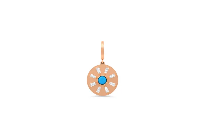 Shylee Rose Jewelry Charm Necklaces Turquoise Evil Eye With Baguette Ray Disc Charm