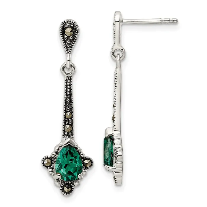 Sterling Silver Antiqued Marcasite Lab Created Green Quartz EarringsWBCQE15713 WB Choice Jewelry Earrings Sterling Silver Antiqued Marcasite Lab Created Green Quartz EarringsWBCQE15713 WB Choice Jewelry Earrings