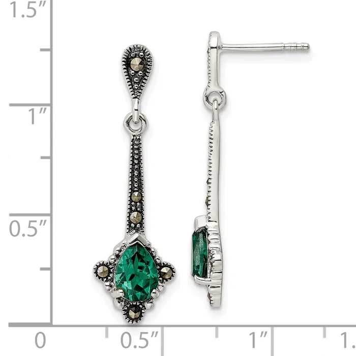 Sterling Silver Antiqued Marcasite Lab Created Green Quartz EarringsWBCQE15713 WB Choice Jewelry Earrings