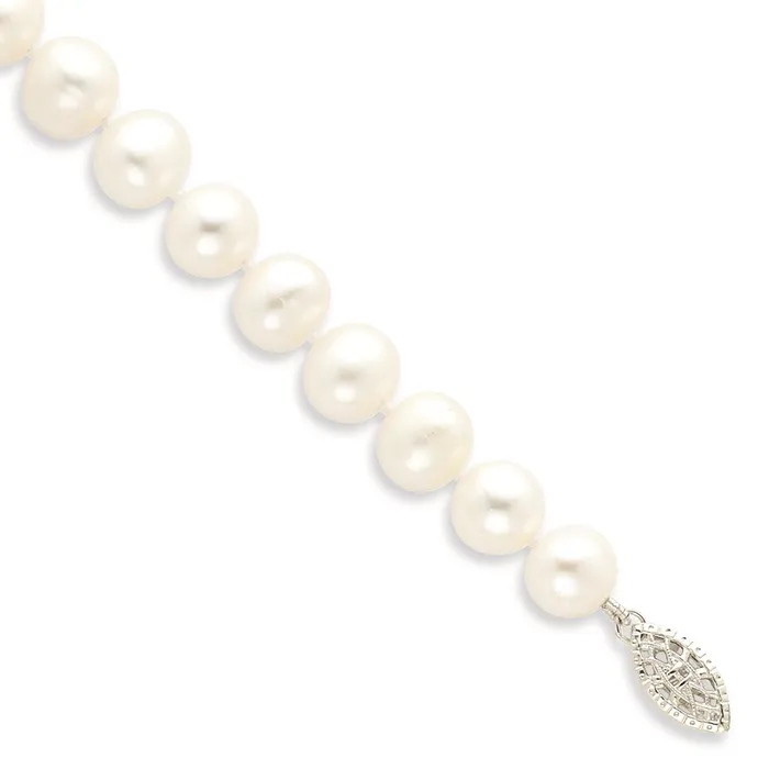 Sterling Silver Rhodium 89mm White Freshwater Cultured Pearl BraceletWBCQH4728725 WB Choice Jewelry Bracelets
