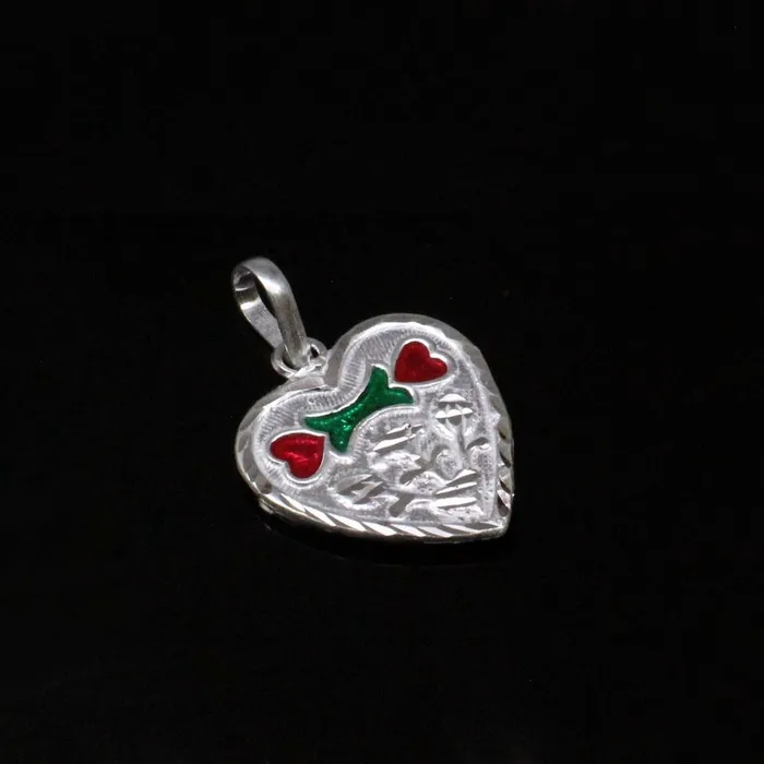 Traditional Indian heart shape designer enamel sterling silver pendant for women Karizma Jewels Necklaces