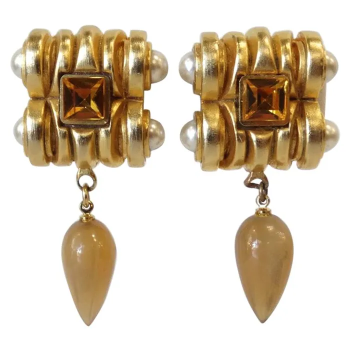Vintage by Misty Gold Plated Amber Crystal Clip On Earrings Earrings