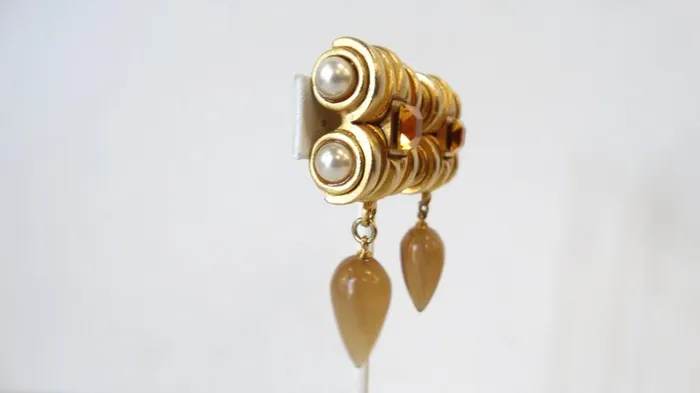 Vintage by Misty Gold Plated Amber Crystal Clip On Earrings Earrings
