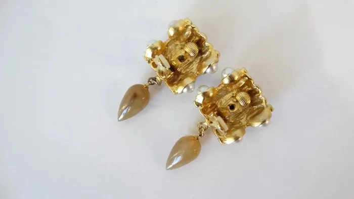 Vintage by Misty Gold Plated Amber Crystal Clip On Earrings Earrings