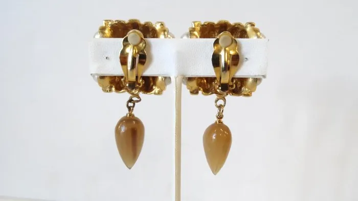 Vintage by Misty Gold Plated Amber Crystal Clip On Earrings Earrings