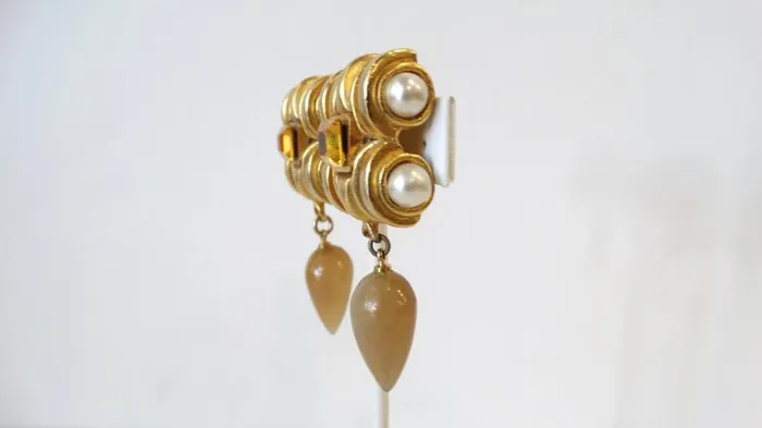 Vintage by Misty Gold Plated Amber Crystal Clip On Earrings Earrings