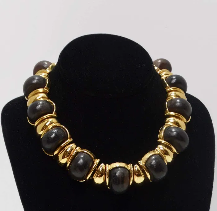 Vintage by Misty Necklaces Yves Saint Laurent 1980s Gold Tone Wood Choker Necklace Vintage by Misty Necklaces Yves Saint Laurent 1980s Gold Tone Wood Choker Necklace
