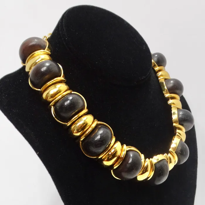 Vintage by Misty Necklaces Yves Saint Laurent 1980s Gold Tone Wood Choker Necklace