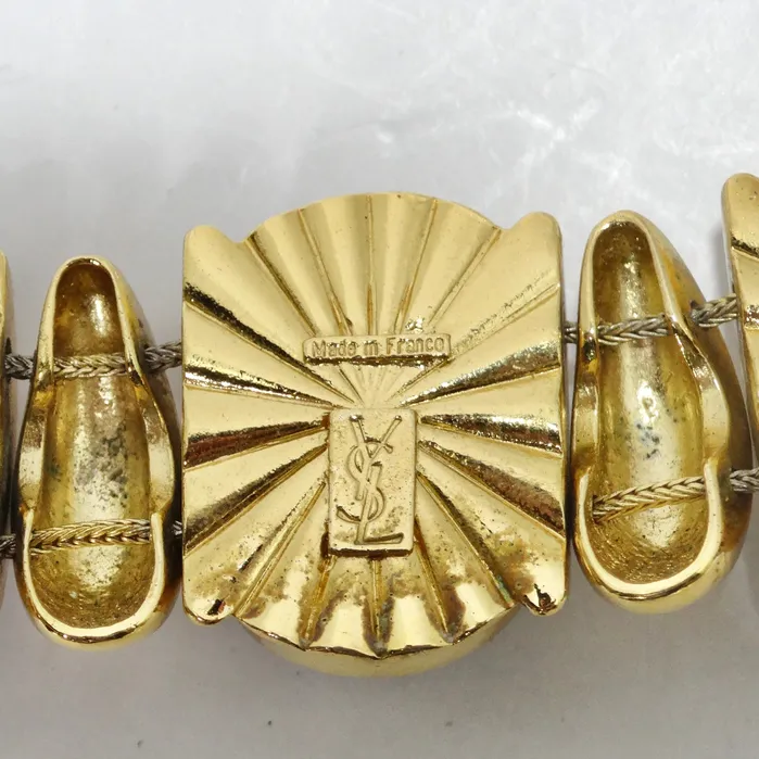 Vintage by Misty Necklaces Yves Saint Laurent 1980s Gold Tone Wood Choker Necklace